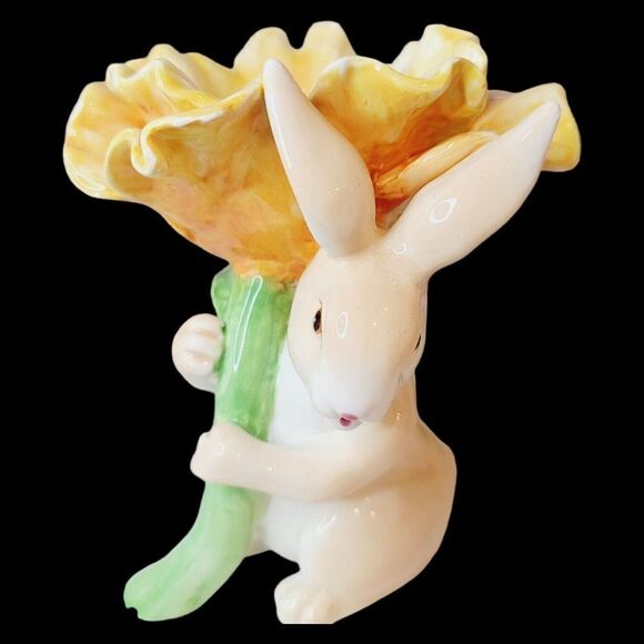 Set of 3 Magenta Seasonal Collection Ceramic Bunny Rabbit Candle Holder Flowers - Picture 9 of 15